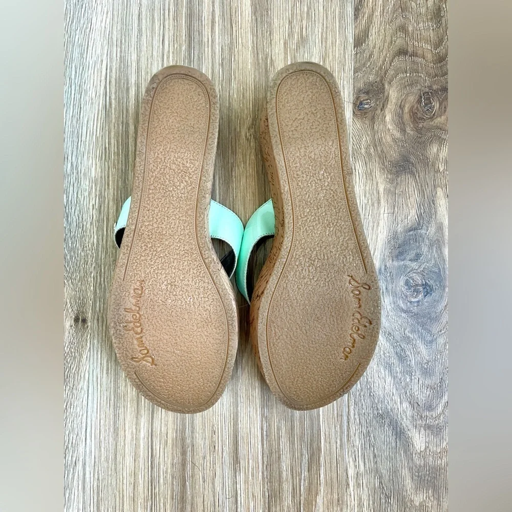 Sam Edelman Romy Cork Wedge Thong Sandals Size 8.5 M Iphone Retro Green LNC